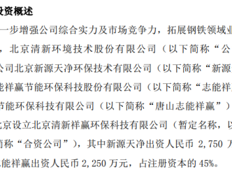 清新环境全资子公司对外投资5000万元设立合资公司